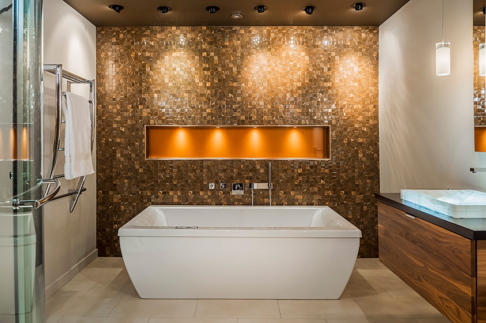 Remodeled bathroom with unique tile
