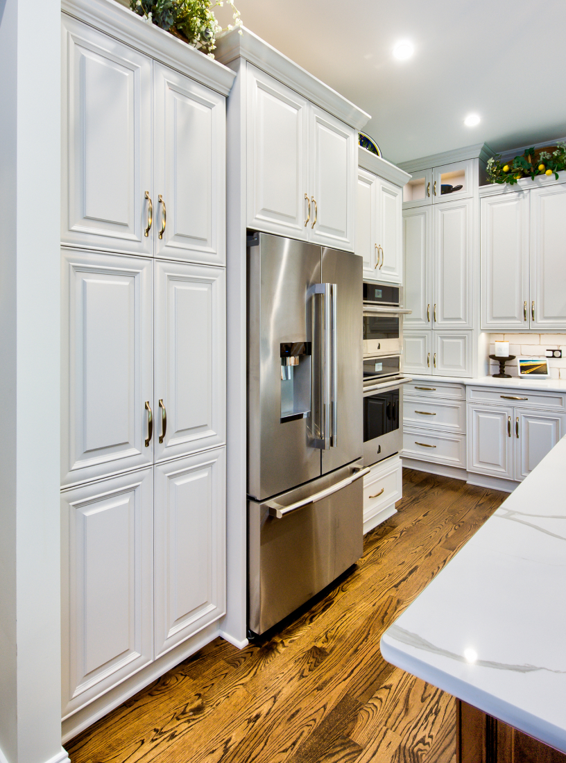 Custom white cabinets in Naperville kitchen remodel