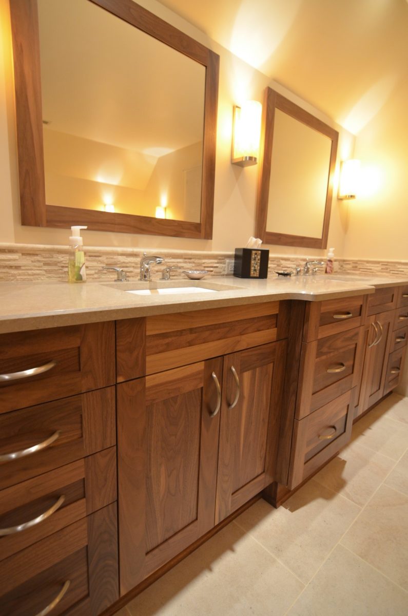 Bathroom remodeling in Naperville, IL. Vanity detail for bathroom cabinets and drawers.