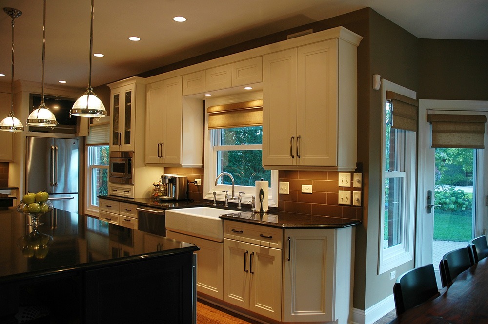 Kitchen appliances are reorganized for prep area expansion. Kitchen remodeling in Naperville, IL