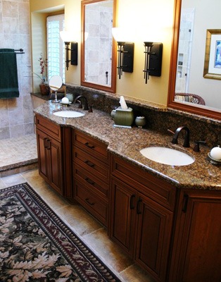 the kitchen master bathroom renovation double sink vanity mirrors open shower rug