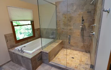 the kitchen master large bathroom remodel slate tile standing shower and tub