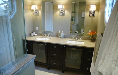 the kitchen master small bathroom renovation double vanity rectangle mirrors chrome finishes