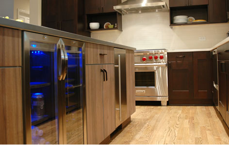 Kitchen remodeling in Naperville, IL. Vertical grain slab doors on kitchen island.