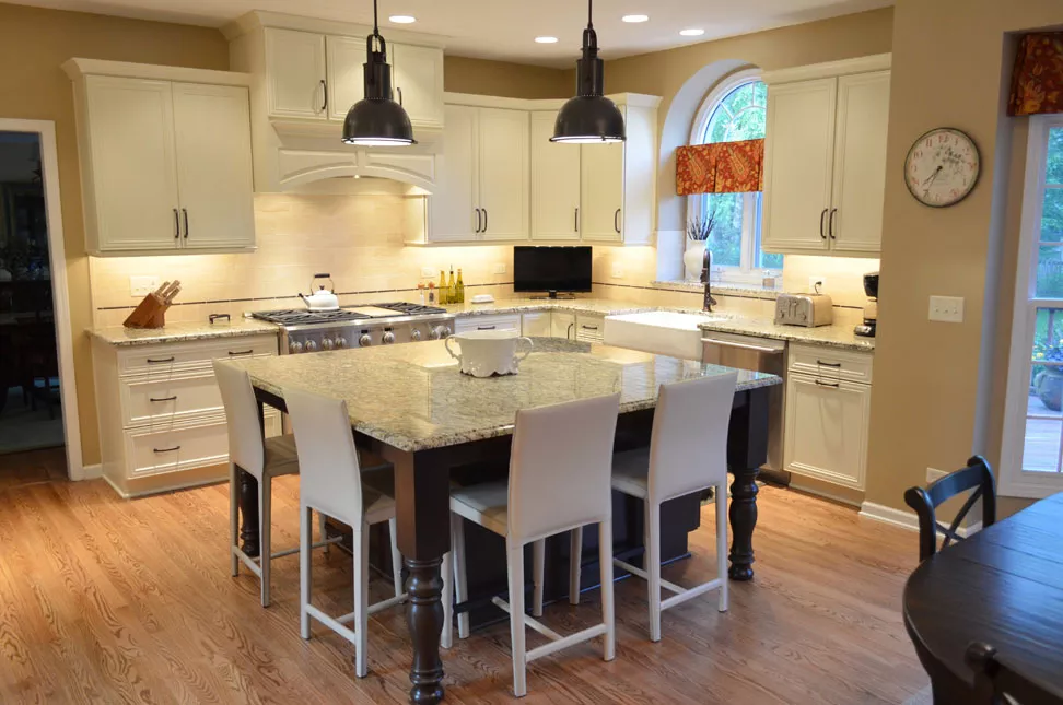 the kitchen master renovation with large square island pendant lighting white cabinetry