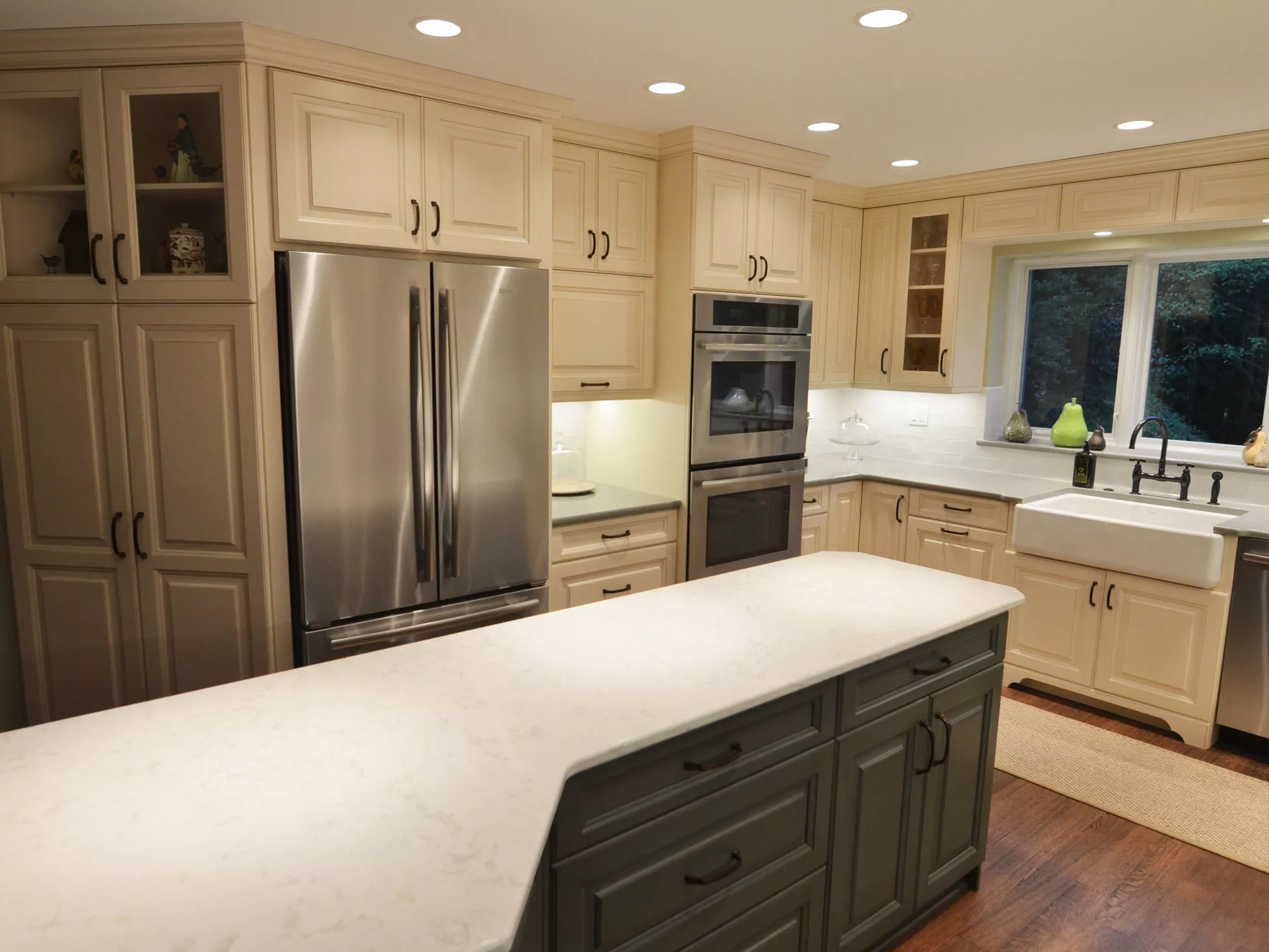 Kitchen remodeling in Naperville, IL. Custom kitchen design with green island.