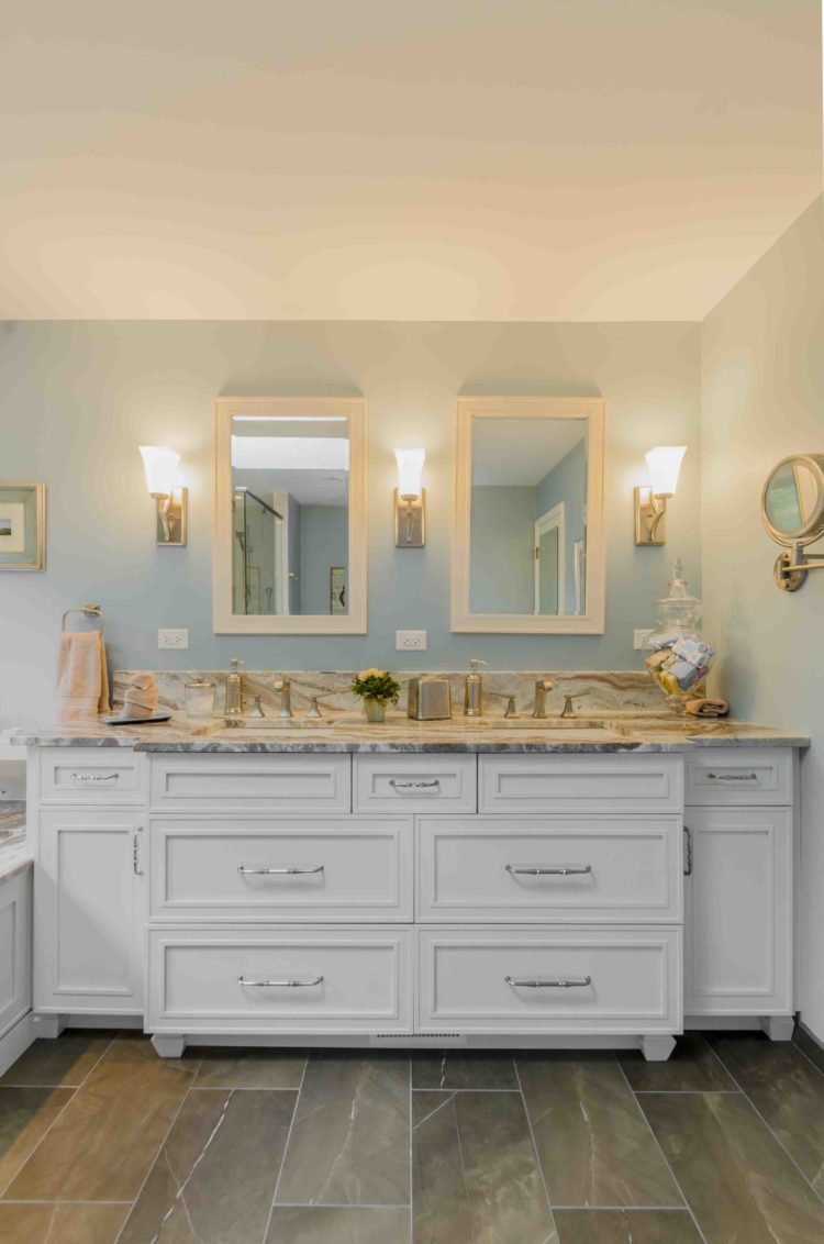 double sink combo with drawers in custom master bathroom