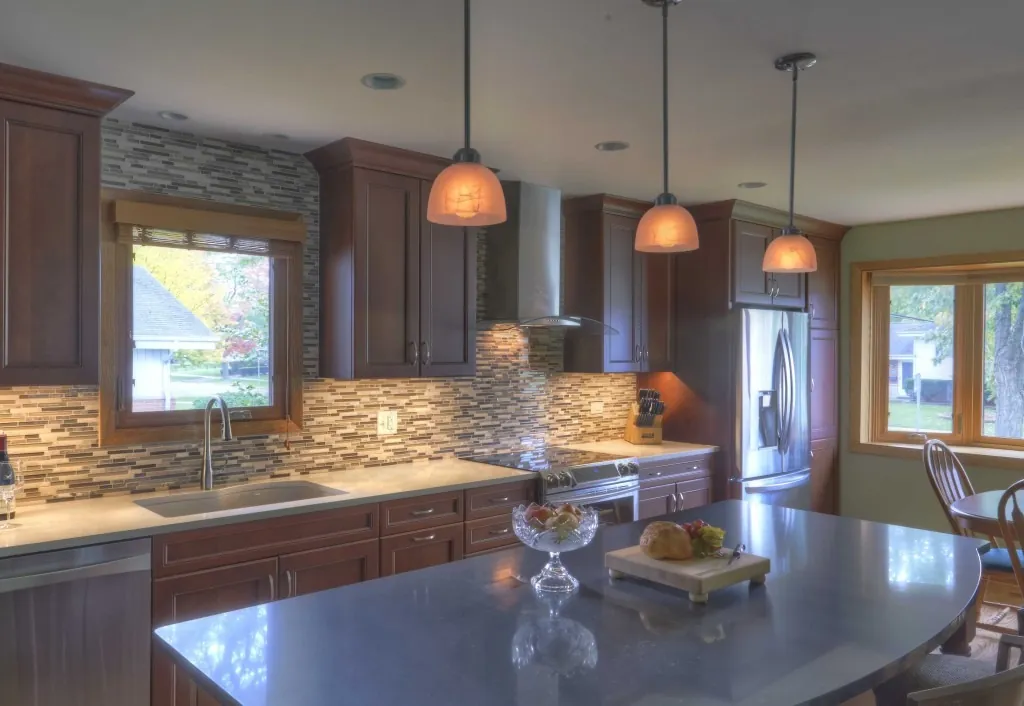 Traditional kitchen remodel with cherry walnut cabinets