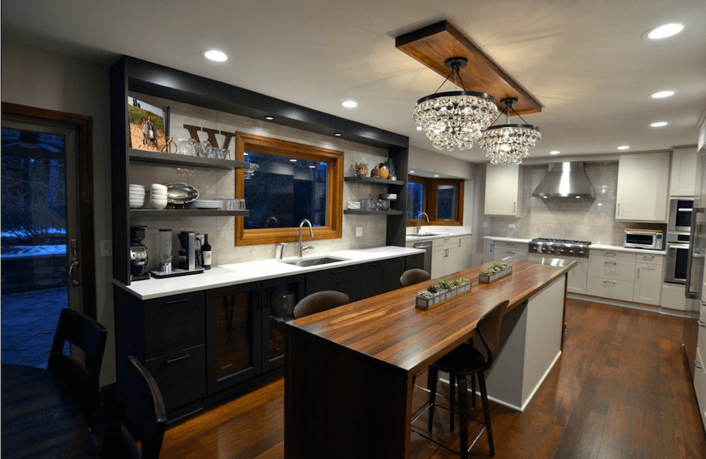 Transitional Kitchen with Gray and Walnut Accents Kitchen Master