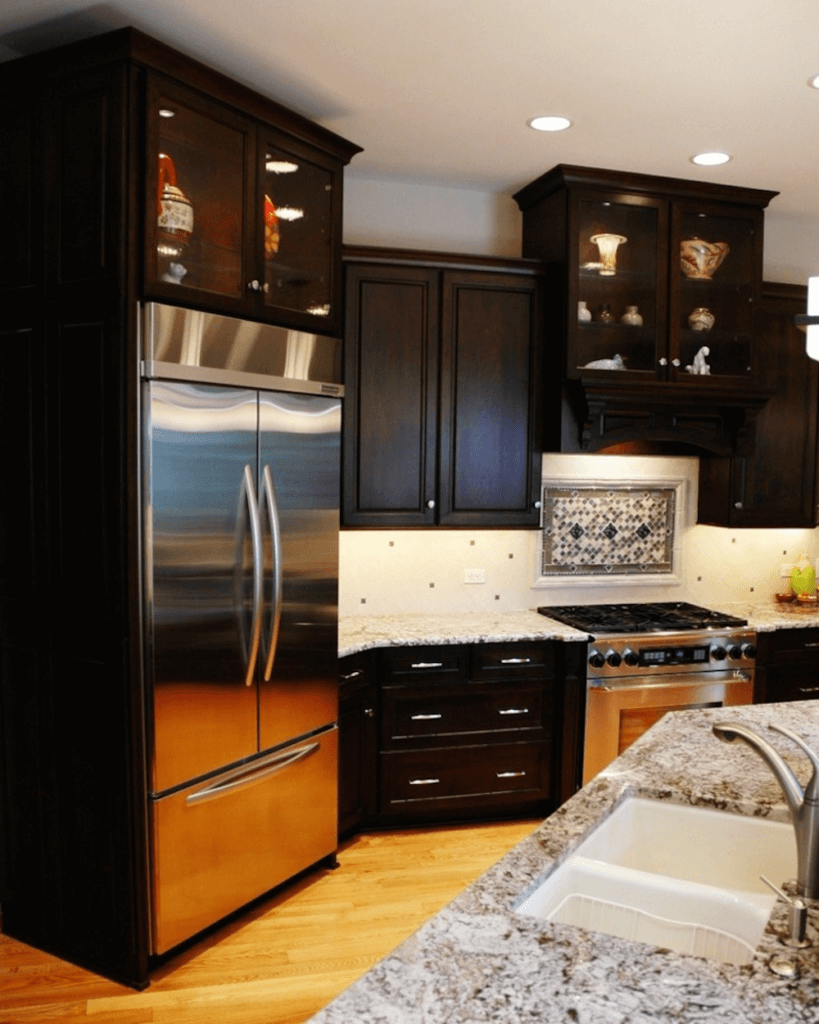 the kitchen master kitchen remodel black cabinetry corner refrigerator curved island with sink