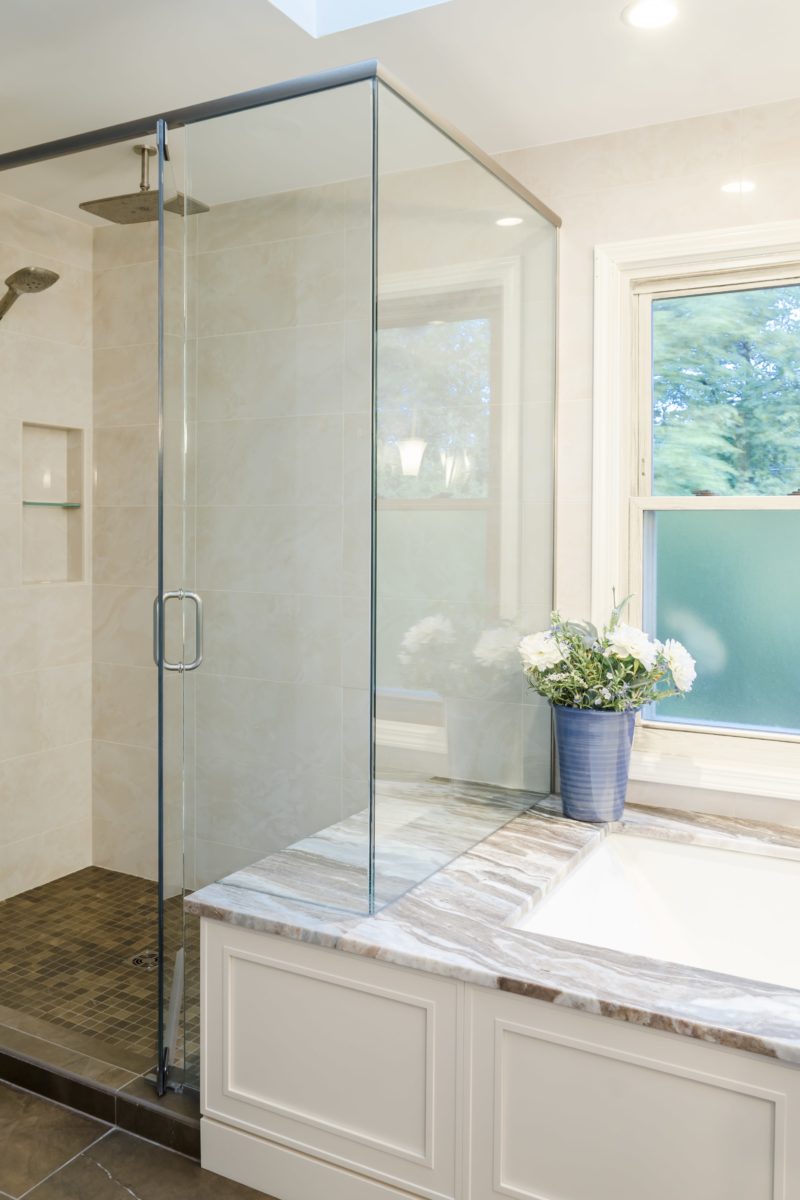 bathroom remodel glass shower stone countertops the kitchen master