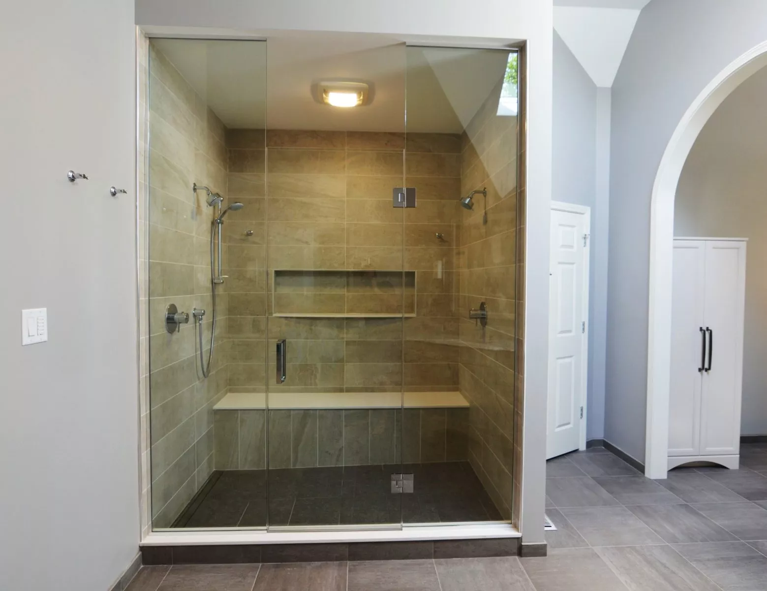 kitchen remodel large glass door shower with tile double shower head tile floor the kitchen master