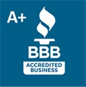 A+ BBB Accredited business in white text on blue background