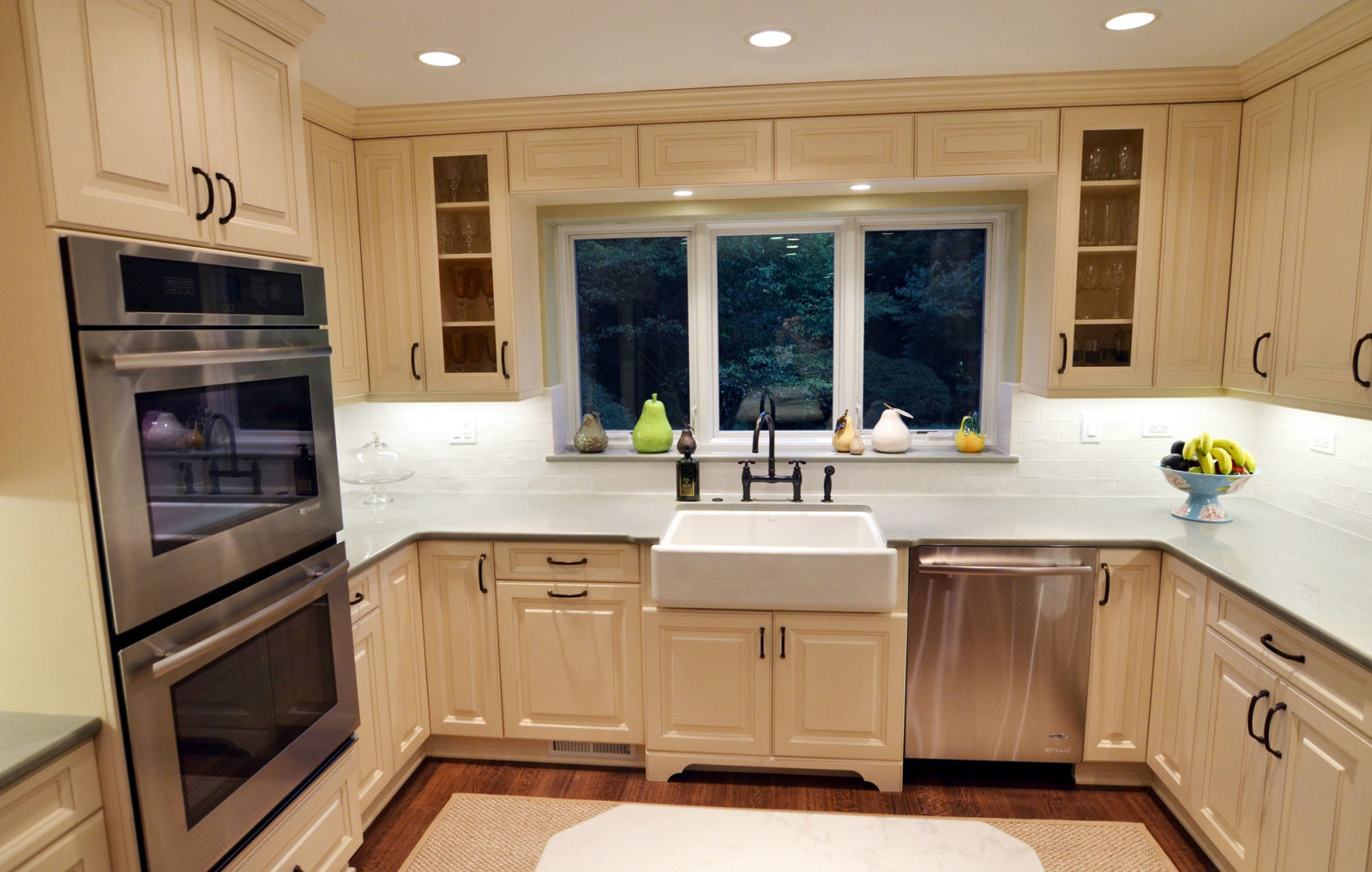 the kitchen master kitchen renovation cream cabinets farmhouse sink brown finishes recess lighting