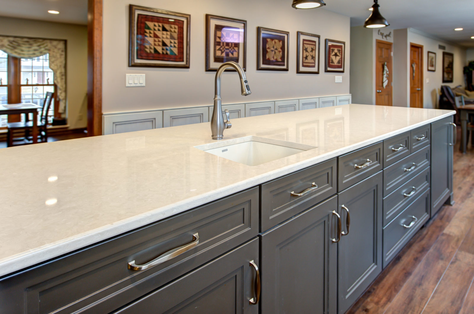 the kitchen master renovation large island with undermount sink grey cabinets pitterle countertop