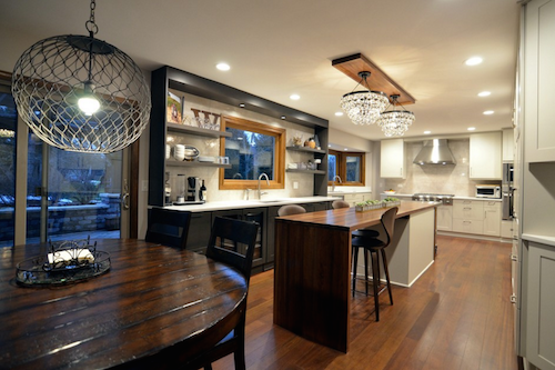 the kitchen master contrast renovation long island chandelier pendants white and black cabinetry